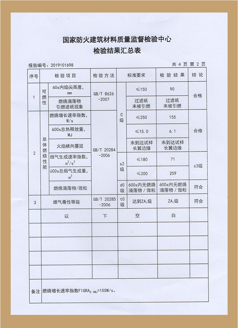 国家防火建筑材料质量监督检测报告